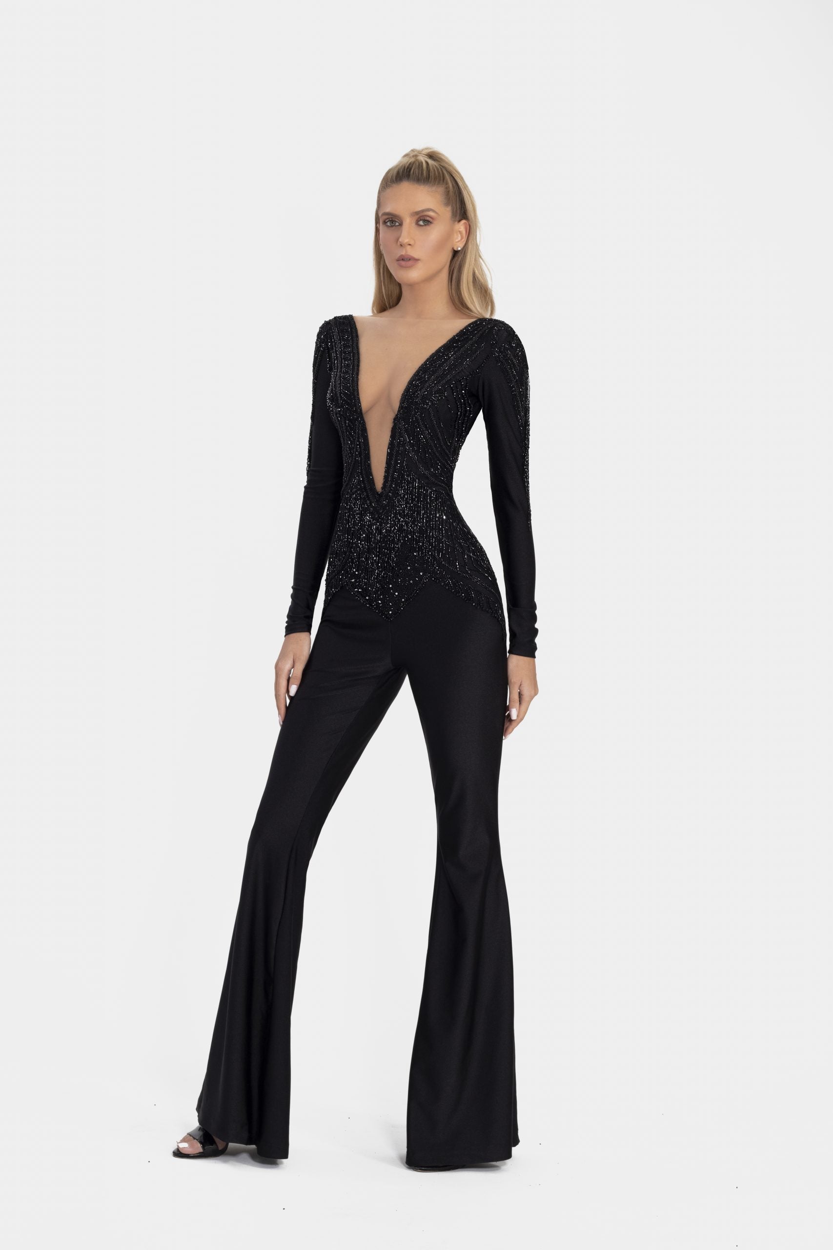 Black Jumpsuit With Shiny Tassels - Image 4