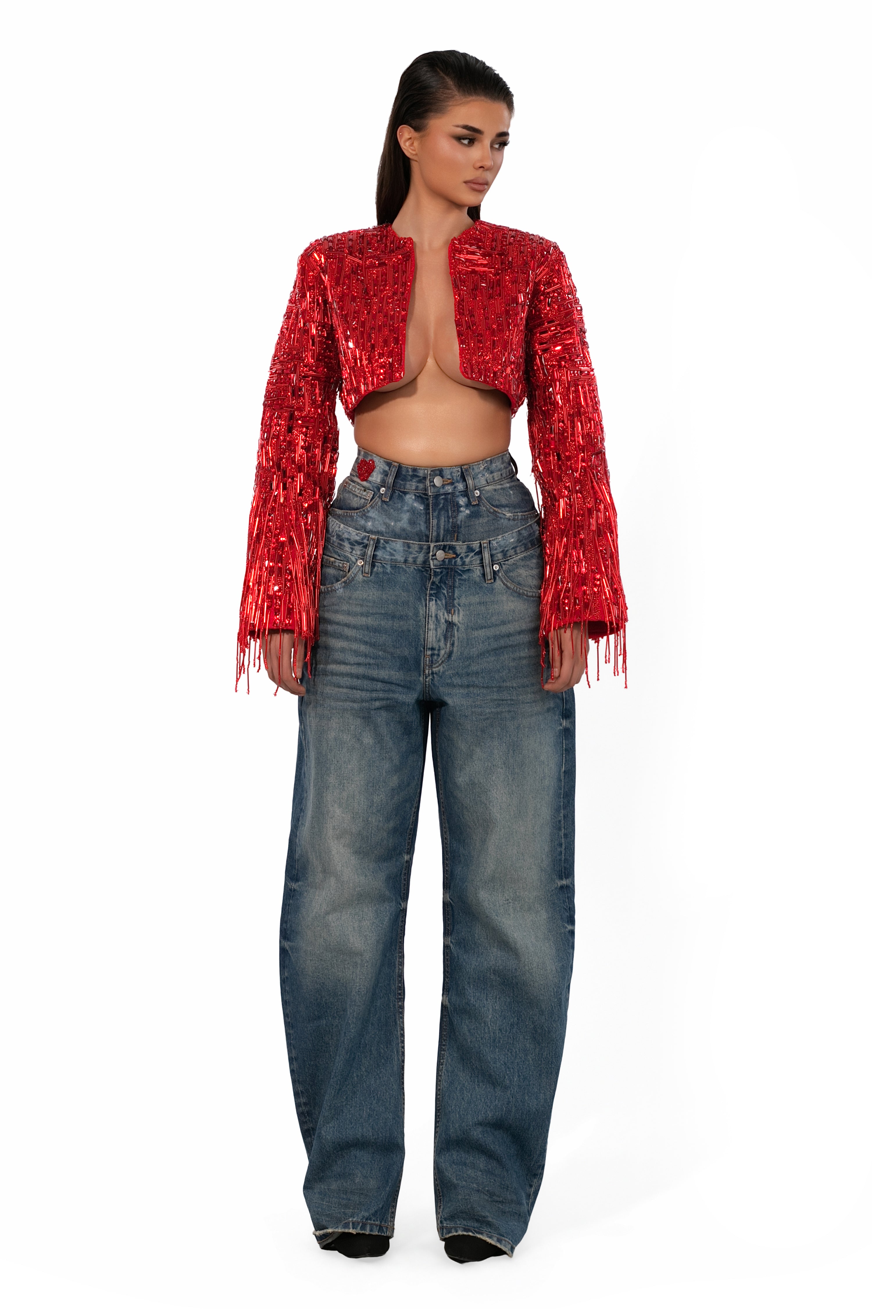 Fully Embellished Cropped Jacket - Image 4