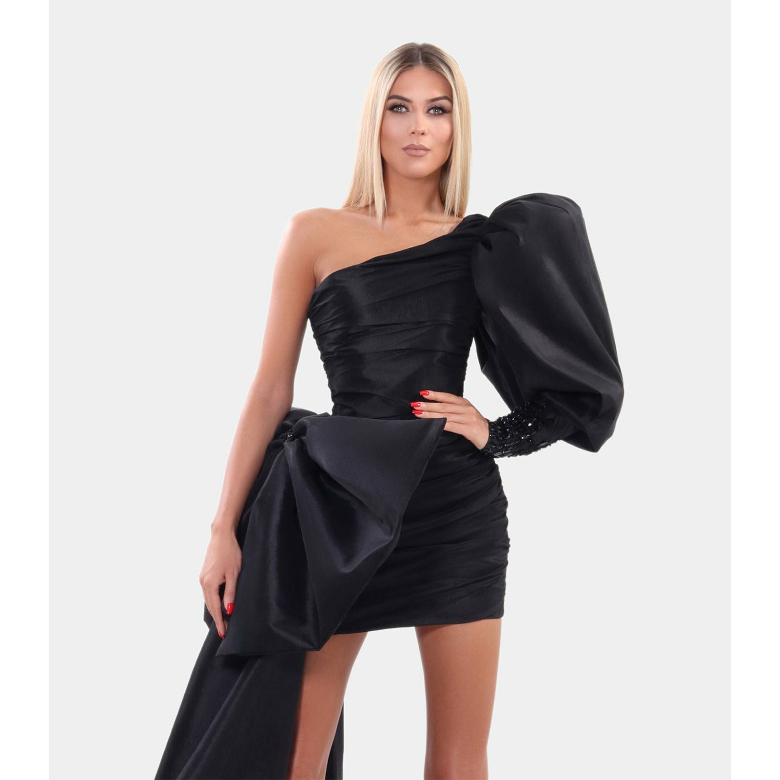Long Ribbon one sleeved dress - Image 3