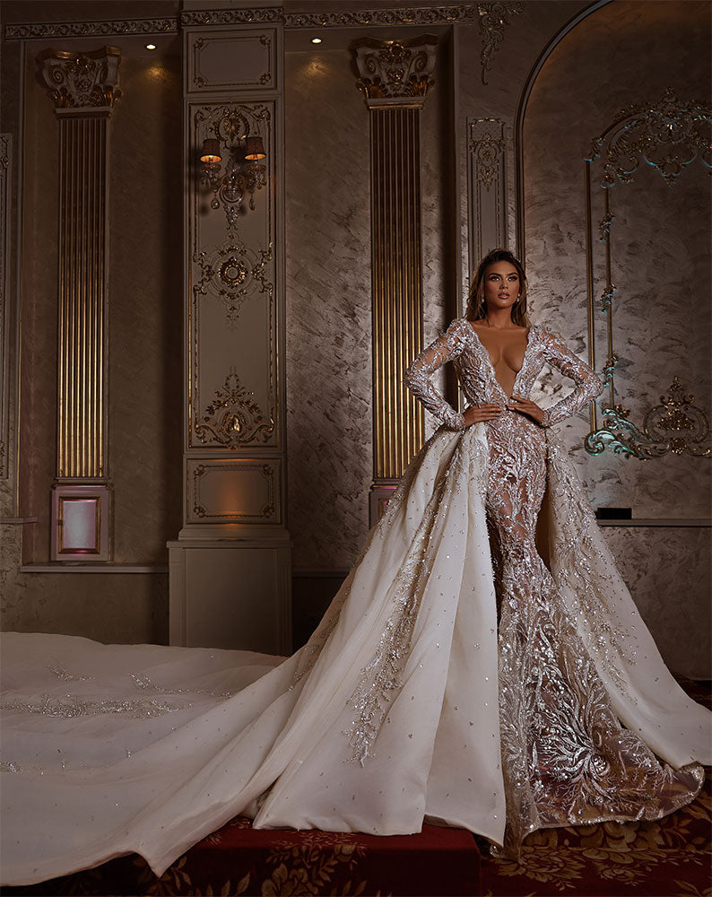 Mermaid Gown with Embellished Detachable Train - Image 3