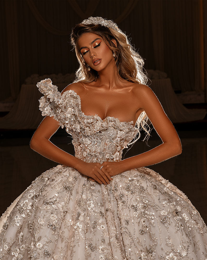 One Ruffle Shoulder Bridal Gown - Image 6