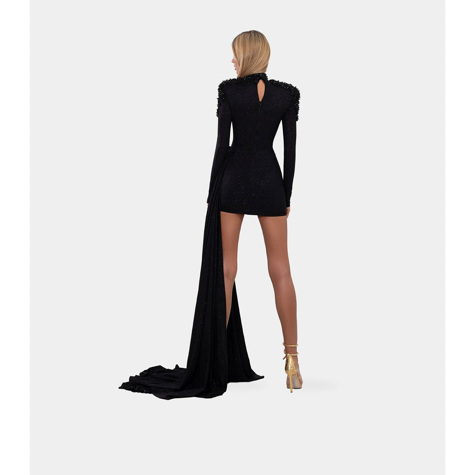 Short Black Dress with High Neck and Side tail - Image 4