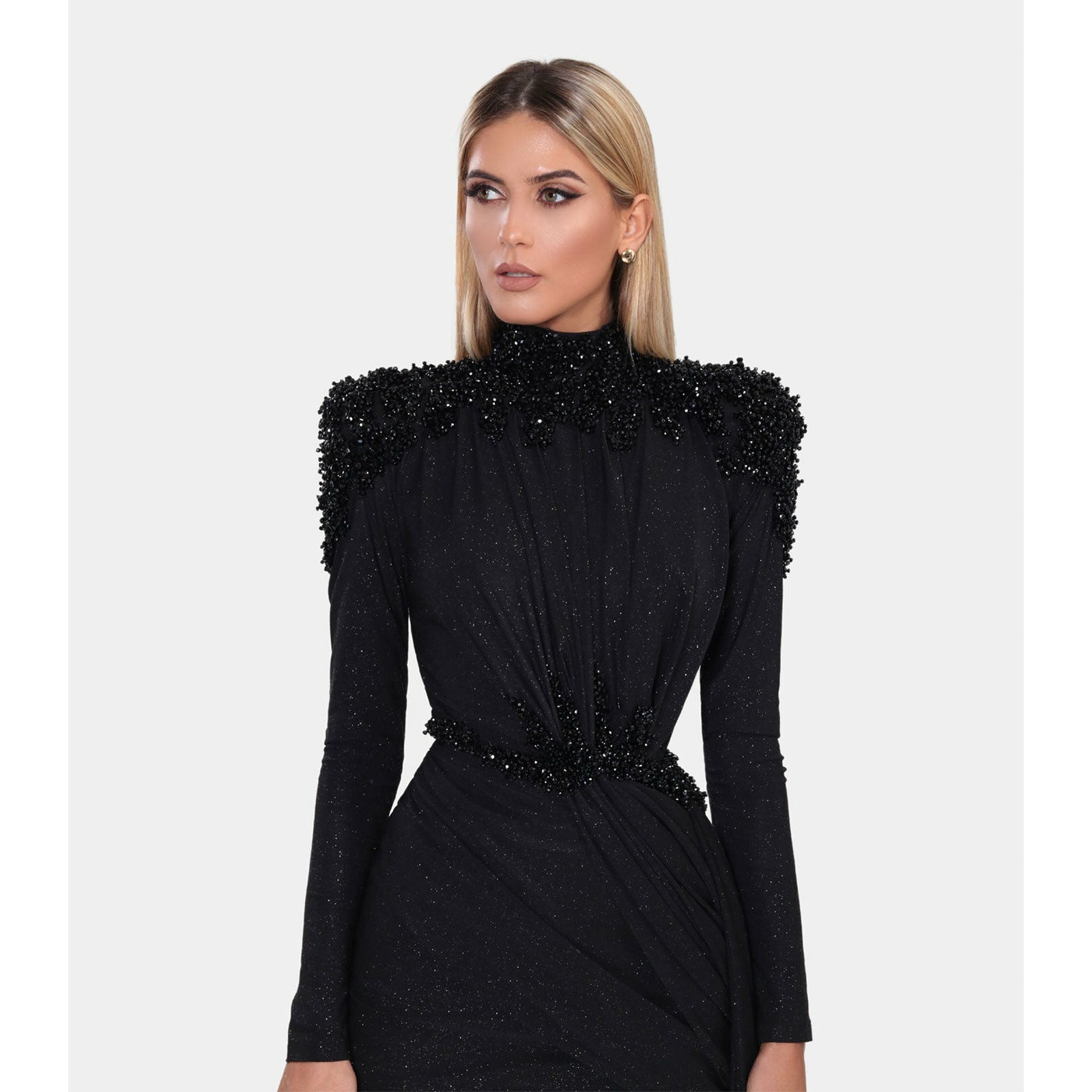Short Black Dress with High Neck and Side tail - Image 5